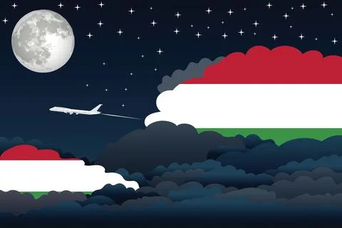 Hungary Night Clouds Airplane Vector Illustration Illustrazione stock