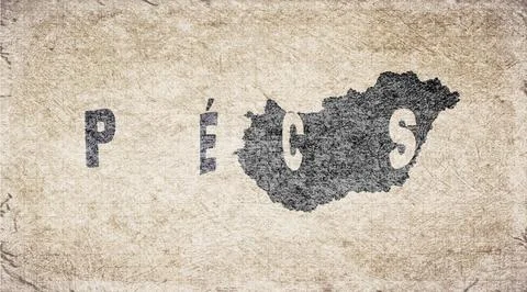 Hungary Pecs Typography Map Stock Illustration