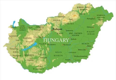 Hungary physical map Stock Illustration