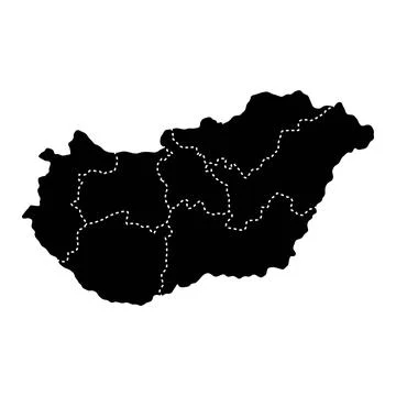 Hungary regional borders map. Black silhouette of Hungary with visible admi.. Stock Illustration