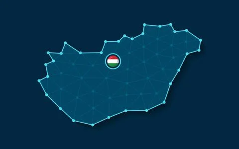 Hungary simplified vector map in a digital blue design Illustrazione stock