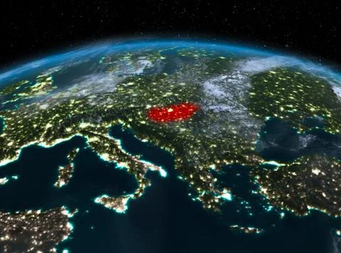Hungary from space at night Foto stock