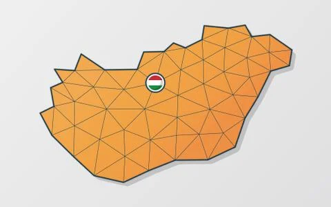 Hungary vector map with flag icon in wired orange design Illustrazione stock