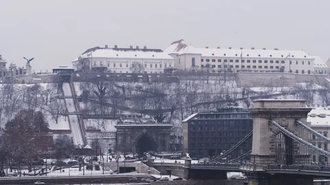 Hungary, winter - Budapest downtown covered in snow, aerial video Stock-Footage 101739617