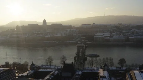 Hungary, winter - downtown Budapest covered in snow, drone video Stock-Footage 101734445