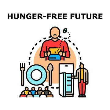 Hunger free future concept solving global food crisis Stock Illustration