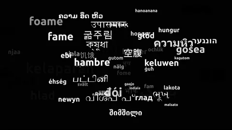 Hunger Translated in 72 Worldwide Languages Endless Looping 3d Zooming Wordcl Video stock 145217667