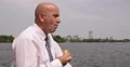 Hungry Business Man Eat Hamburger Fast Food Lunch Time Take Away Snack Park Lake 4k or 4k+ Resolution