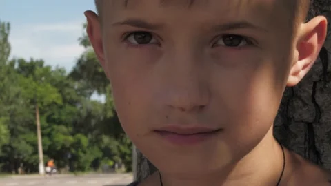 Hungry child eats bread, financial crisis Stock Footage 133651404