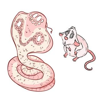 Hungry cobra snake getting ready to eat the mouse. Snake hypnotizing the rat Illustrazione stock