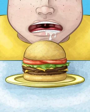 Hungry Face with Cheeseburger Illustrazione stock