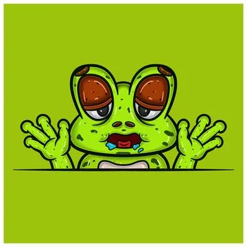 Hungry Face Expression With Frog Cartoon. Stock Illustration