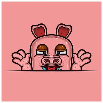 Hungry Face Expression With Pig Cartoon. Stock Illustration