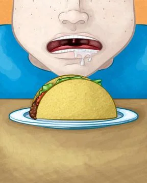 Hungry Face with Taco Stock Illustration