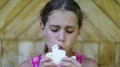 Hungry girl eats white bread HD Footage