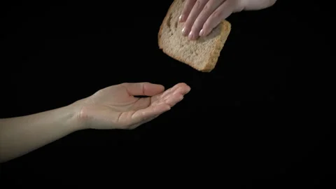 Hungry hand take bread Stock Footage 308652507