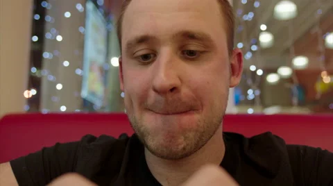 Hungry Man Eating Burger Stock Footage 60366698