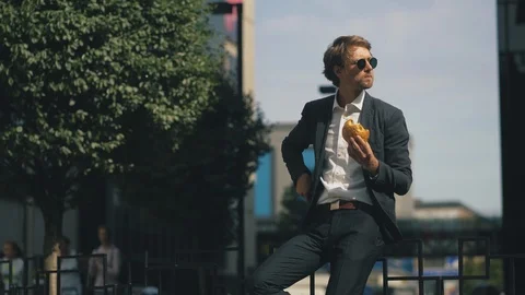 Hungry Man Having A Snack Stock Footage 126235013