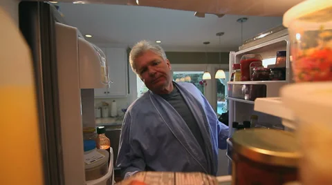 HUNGRY MAN AT REFRIGERATOR Stock Footage 34864364