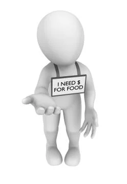 Hungry poor asks money. 3d illustration Stock Illustration