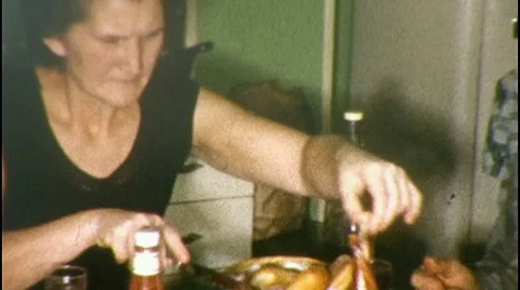 Hungry Women at Dinner Table Family Meal 1950s Vintage Film Home Movie 313 Stock Footage