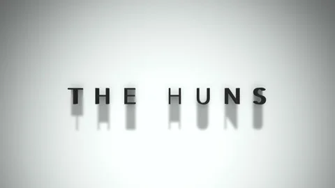 The huns cinematic title matte black writing upon a white background Stock Footage 301837714