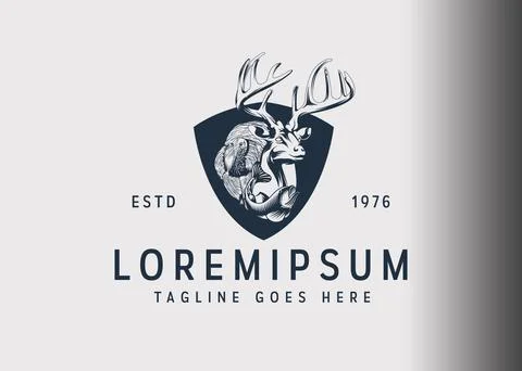 Hunt shield logo design. Vector illustration of forest animals with shield lo Illustration