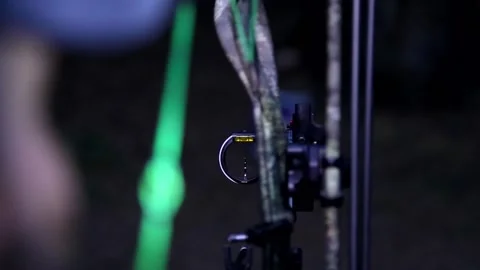 Hunter aiming and shooting a bow Stock Footage 171996571