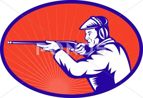 Hunter aiming a shotgun rifle side Stock Illustration
