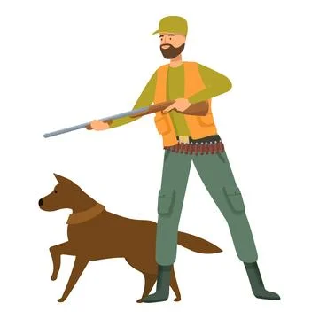 Hunter is aiming a shotgun while hunting with his dog Stock Illustration
