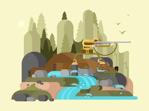 Hunter bear character Stock Illustration