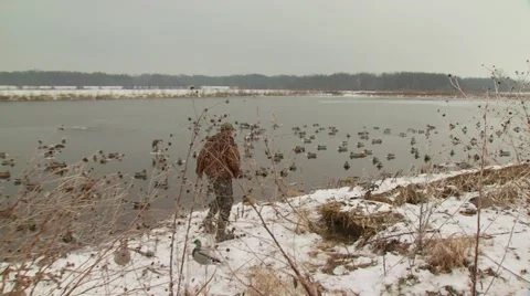Hunter carrying dead ducks Stock Footage 54592071