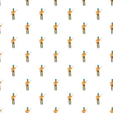 Hunter character drawing repeated seamless pattern design Stock Illustration