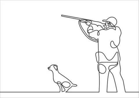 Hunter With Dog-continuous line drawing Stock Illustration