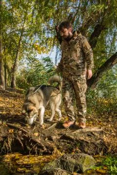 A hunter with a dog Stock Photos