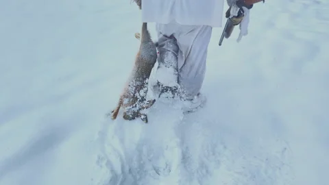Hunter during hunting in forest. Hunter while hunting wild animals. Stock Footage 226989865