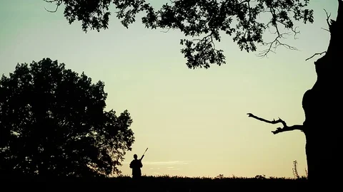 Hunter is on the field and aim Stock Footage 94304016