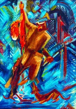 Hunter with a fox in his hand by Arnold Peter Weisz Kubncan.. Stock Illustration