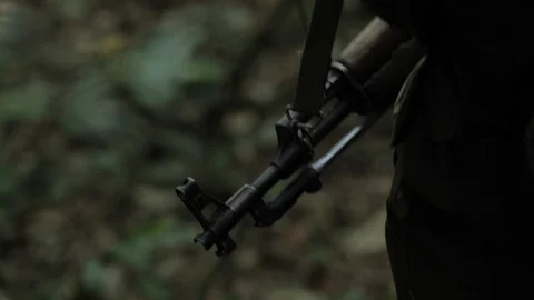 Hunter with a gun in the forest Video stock 103805993