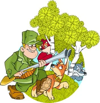 Hunter with a gun Stock Illustration