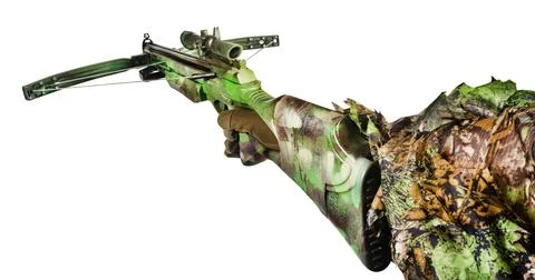 Hunter hand with crossbow. Stock Photos