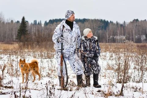 Hunter with his son Stock Photos