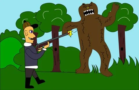 Hunter hunting a bear Stock Illustration