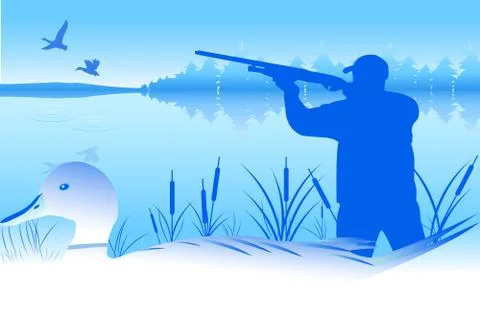 Hunter hunting duck Stock Illustration