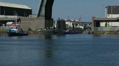 Hunter Killer submarine leaving dock Stock Footage 54089452