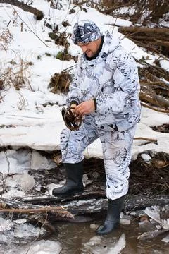 Hunter with leghold trap Stock Photos