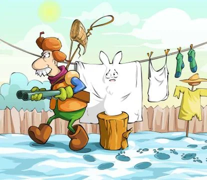 Hunter looking rabbit Stock Illustration