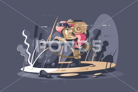 Hunter man with gun Stock Illustration