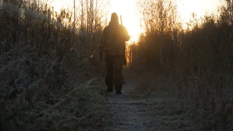 The hunter is on the path. Stock Footage 118076409