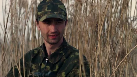 The Hunter Is In The Position Of Shooting Stock Footage 63214318